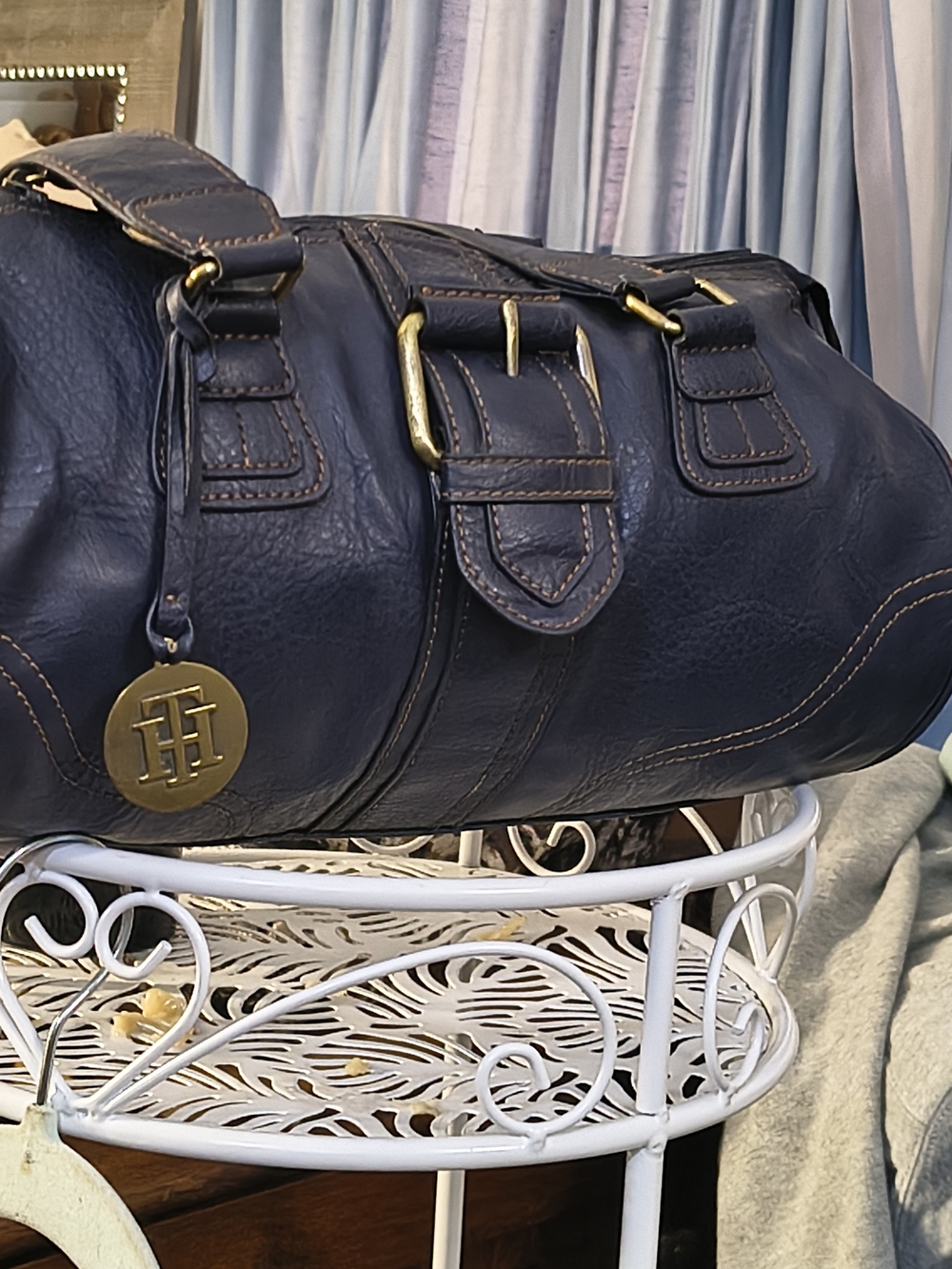 Vintage Tommy Hilfiger Navy Leather Satchel Bag